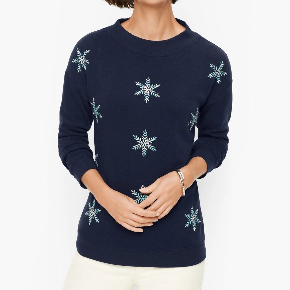 Talbots Stylish Navy Sweater/Sweatshirt with Snowflake Design